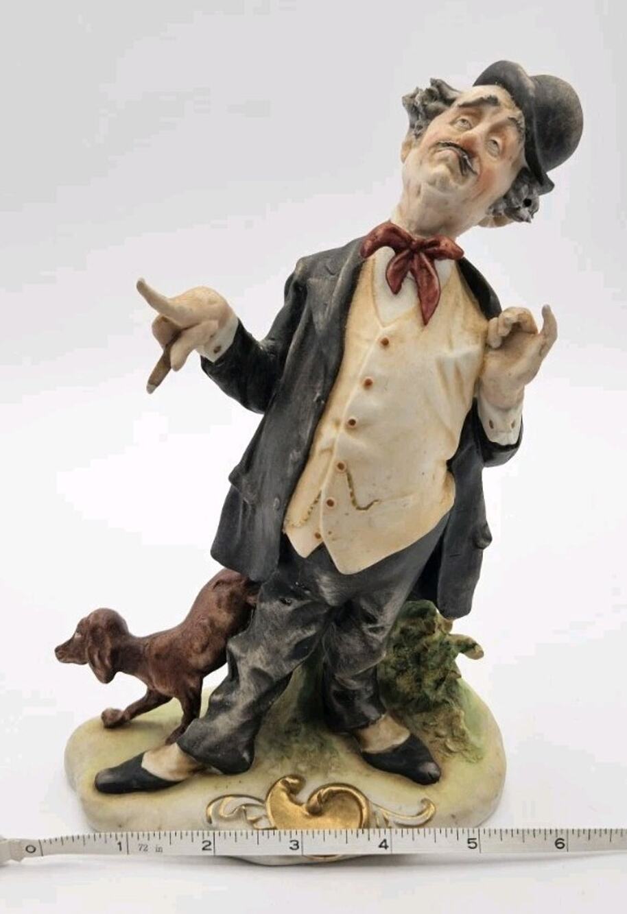 Antonio Cellini Italian Porcelain Figurine Old Man Top Hat Cigar Dog Signed...
